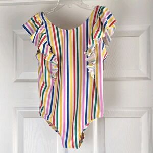 Crewcuts Girls Striped Ruffle Bathingsuit Size 8 Colorful One Piece‎ Swimsuit